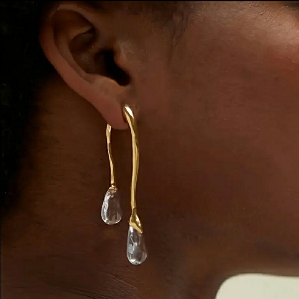 NEW! Gold and clear glass Droplet Earrings - Picture 4 of 7